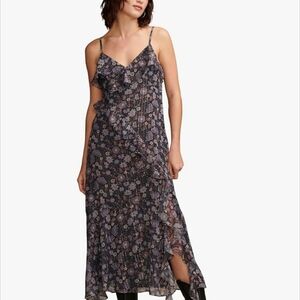 Lucky Brand Size L Ruffle V Neck Midi Dress